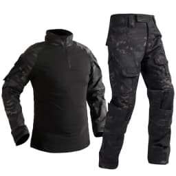 Men's Tactical Combat Uniform Set Black Military Frog Suit Long Sleeve Shirt Cargo Pants for Airsoft Hunting Training