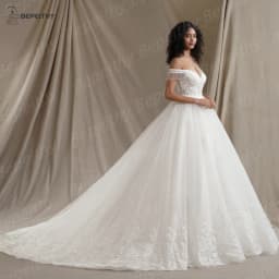 BEPEITHY Customized Lace Wedding Dresses For Women Bride Short Sleeves 2026 Glitter Vintage Bridal Plus Size Gown Vestidos Novia