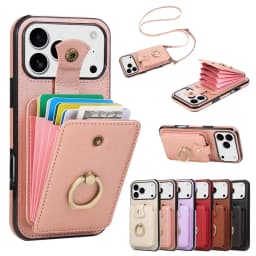 RFID Blocking Crossbody Wallet Card Holder Ring Phone Case for iPhone 17 Air 16E 15 14 Plus 13 12 Mini 11 Pro XS Max XR XS X 7 8