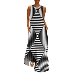 Retro Psychedelic Op Art Dress Black White Circles Night Club Maxi Dress Street Wear Bohemia Long Dresses Summer V Neck Vestidos