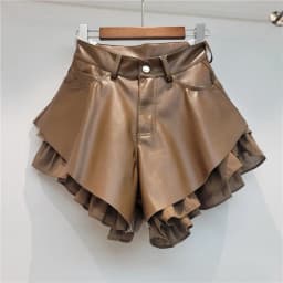 WTHT Trendy Summer 2026 Women's Double-layer Spliced PU Leather Shorts Fashion A-line High-waisted Short Pants Female 1LS3101