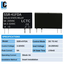 LCTC Solid State Relay Slim Relay SSR Non-contact DC To AC DC To DC SSR-41FDA SSR-41FDD DIN Rail Relay 6A