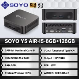 SOYO Y5 AIR Mini PC 4th Gen Intel Core I5 Processor 8GB RAM 128GB SSD Windows 11 PRO Bluetooth WIFI5 Mini Desktop Computer