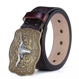 Western Belt Men Genuine Leather Belts for Men Cowboy Cowgirl Big Letters Buckle Gold Male Belts Long Black Brown Quality