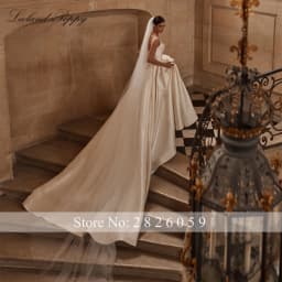 Lceland Poppy Customized A Line Mikado Satin Wedding Dresses Pleated Sleeveless Beaded Bridal Gowns with Chapel Train