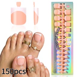 150Pcs Short Square Black French Tips Fake Toenails Matte Nude Pink Press On Toe Nails for Summer Daily Wearable False Toenail T