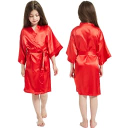 Kids Satin Black Kimono Robe Solid Girl Peacock Bath Robes for Wedding Spa Party Gifts Bridal Lingerie Sleepwear Bathrobe