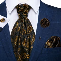 Classic Wedding Ascot Tie For Men Yellow Gold Red Paisley Floral Scarf Neck Tie Brooch Pin Set Cravat Ascot Tie For Banquet