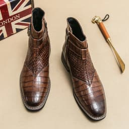 High End Banquet Formal Boots Winter Ankle Boots Men's Business Shoes Pointed Men's Genuine Leather Shoes Retro Brown Size:38-46