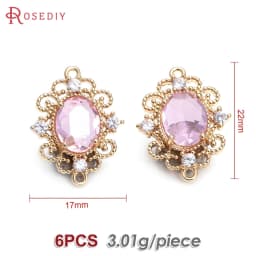 18K Gold Color Brass Zircon Glass Oval Shape Connect Charms Pendants High Quality Diy Jewelry Accessories Making Materials