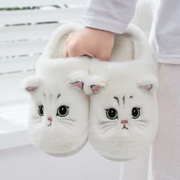 Size 44 45 Black Kitty Cat Winter Adult Slippers for Home Women's Fluffy Kitten Slipper Unisex Warm Furry House Shoes Drop Ship