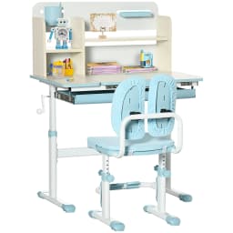 HOMCOM Kids Study Desk and Chair Set, Height Adjustable Set with Storage Shelves, Anti-Slip Mat, for Ages 3-12 Years