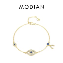 MODIAN Pure 925 Sterling Silver Luxury Turquoise Blue Eyes Clear Cubic Zircon Crystal Link Chain Bracelet For Women Fine Jewelry