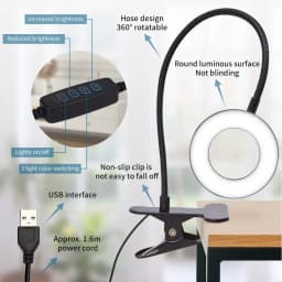 USB Foldable Reading Lamp 48 LEDs Clip on Desk Lamp 360°Flexible Gooseneck Reading Table Light Brightness Adjustable 3 Level