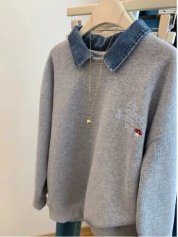 plus Size Women's Grey Collar Patchwork Embroidery Sweatshirt Slimming Fake Two-Piece Top Korean Style Autumn Wear