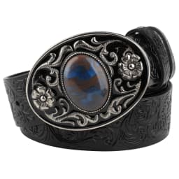 Women's Decorative Buckle Colorful Bead Embossed Split Leather Belt