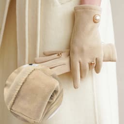 Women Winter Keep Warm Fingertips Clamshell Touch Screen Pearl Gloves Fashion Elegant Retro Luxury Fleece Soft Drive