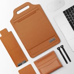 Laptop Holder Case for MacBook Pro Air 16 15.4 13.3 12 11 Bag PU Leather Sleeve Detachable Notebook Cover with Phone Holder