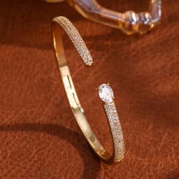 Luxury Geometry Gold Color Cuff Bangles For Women Fashion Cubic Zirconia Bracelets INS Party Everyday Jewlery.
