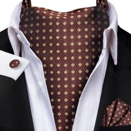 Men's Ascots Fashion Luxury Solid Plaid Check Dot Cravat Set with Cufflinks and Handkerchiefs for Daily Casual Outing