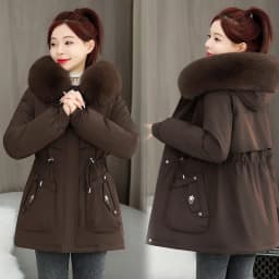 Women's Winter Jacket 2025 New Style Thickened Fleece Lined Waist-Cinching Warm Cotton Coat Long Sleeve Zipper Closure ...