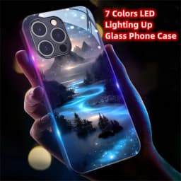 2026 Pretty Galaxy Beach Smart LED Light Glow Tempered Glass Phone Case For iPhone Air 18 17 16 E 15 14 13 12 11 Pro Max