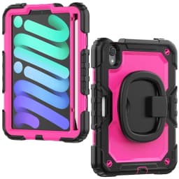 For iPad Mini 7 6 2024, Military Grade Shockproof Silicone Cover with 360 Folding Handle Grip + Handle Shoulder Strap