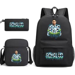 Cr7 Ronaldo 67 Print School Backpack Set with Shoulder Bag & Pencil Case for Teens Kids Lightweight Daypack