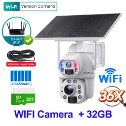 SHIWOJIA 36X ZOOM 12MP 4G SIM Solar Camera Outdoor 360° Wireless WIFI Battery Security Cameras with Solar Panel PIR Night Vision