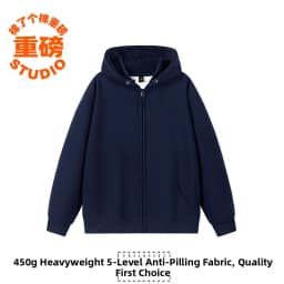 Pure Cotton Fleece Lined Hoodie Jacket Deep Blue Zipper Closure Sweatshirt Outerwear for Men And Women Autumn Winter Casual Wear