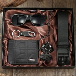 2026 New 5pcs Watch Set for Men in Gift Box Belt Wallet Hair Trimmer Keychain Sunglasses Men’s Watch Gift Box Set Gifts for Him