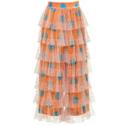 Combhasaki Women's Shiny Sequins Tulle Ruffle Layered Lace Pants Dot Print Y2k Elastic High Waist Tiered Loose Wide Leg Trousers