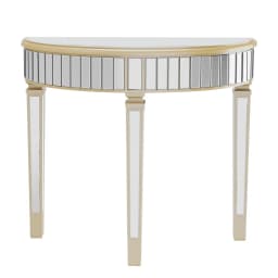 Mirrored Console Table 90cm Half Moon Champagne Trim Narrow Entryway Hallway Table for Living Room