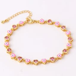18K Gold Plated Heart Turkish Evil Eye Charm Bracelet for Women Boho Lucky Copper Chain Adjustable Bracelet Summer Jewelry