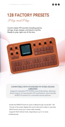 M-VAVE FM-1 Desktop FM Synthesis Keyboard, ANN Tone Clone Tech, 9 Built-in Effects Chain, Mono/Poly Mode, TFT Display