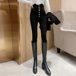 2022 Autumn Spring New Black leggings Casual Elastic High Waist stretch feet pants women's Metal Buttons was thin Pencil Pants
