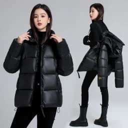 Black Thickened Cotton Jacket Hooded Unisex Short Size Large Loose Winter Coat Men's Women's Spring 2026 Chinese Brand