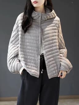 Slim Fit Hooded down Cotton Jacket Lightweight Stripe Pattern Women's Fashionable Warm Cotton Coat Single Button Closure Long...