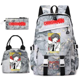 Chainsaw Man Anime Print Student Backpack Set for Girls with Lunch Bag Pencil Case School Daily Use