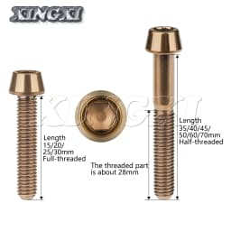 Xingxi 5Pcs Titanium Bolts M8 x 15 20 25 30 35 40 45 50mm Taper Head Screw for Bicycle Motorcycle Car Grade 5 Titanium Ti Bolts