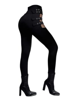 Dressfo 2025 New Women's Pants Solid Color Hollow Out Gothic Pants Square Buckle Strap High Waisted Skinny Long Pencil Pants