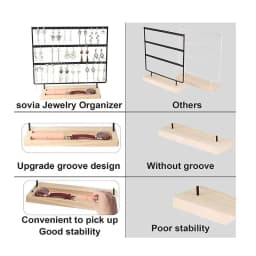 3-Tier Earring Organizer 75 Holes Jewelry Display Stand Metal Earring Holder with Wood Base Necklace Holder