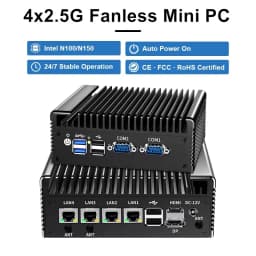 Topton Intel N150 Fanless Mini PC N100 4 x2.5G LAN I226-V 2*COM DDR4 NVMe Efficient Cooling Solid Firewall PC Industrial Compute