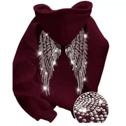 Leisure Spring and Autumn Sweater Wing Print and Hot Rhinestone Two Styles Women's Long-sleeved Pullover Hoodie