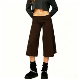 Lamuusaa y2k Capris Pants Women Clothing Solid Color Elastic Low Waist Folded Wide Leg Loose Cropped Trousers Fashion Streetwear