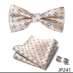 Great Quality Silver Office Butterfly Hanky Cufflink Set Bowtie For Men Geometric Hombre Formal Clothing