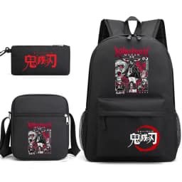 Demon Slayer Anime Print School Backpack Set 3Pcs with Shoulder Bag Pencil Case for Boys Girls