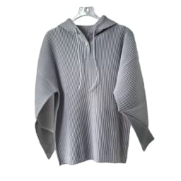 Miyake Women Pleated Hooded Top Drawstring Long Sleeve Loose Solid Color Vertical Pleat Blouse