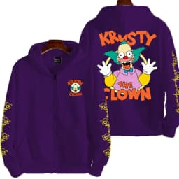 The Simpsons Krusty the Clown Men's Anime Zipper Hoodie Outdoor New Women's Sportswear Autumn/Winter Fashion Couple Cartoon Top