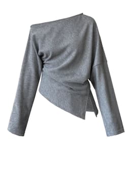 [EAM] Black Irregular Pleated Sweatshirt New Skew Collar Long Sleeve Women Big Size Fashion Tide Spring Autumn 2026 1DJ0195